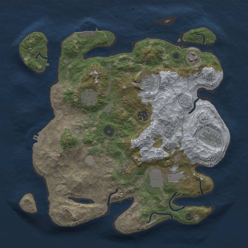 Rust Map: Procedural Map, Size: 3500, Seed: 37648050, 17 Monuments
