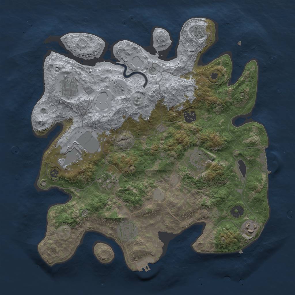 Rust Map: Procedural Map, Size: 3500, Seed: 75993578, 17 Monuments