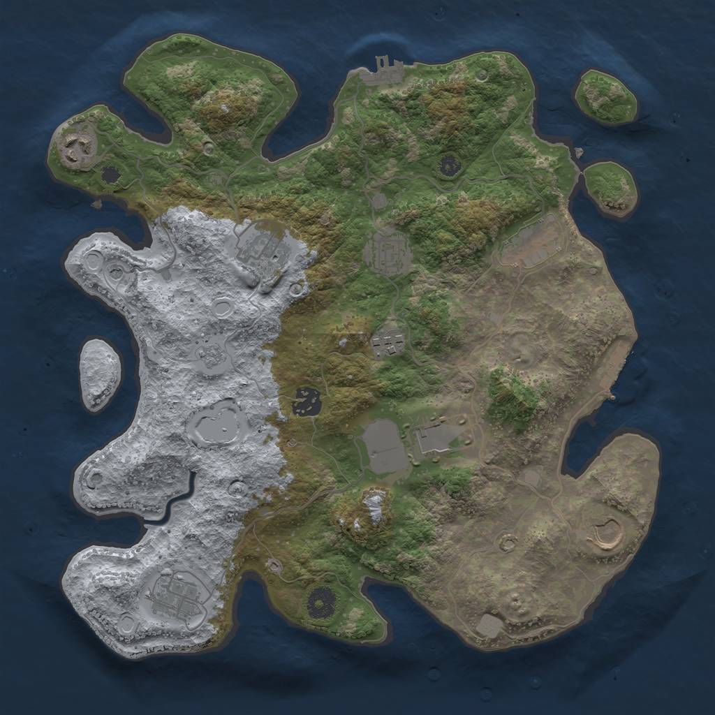 Rust Map: Procedural Map, Size: 3500, Seed: 80263328, 18 Monuments