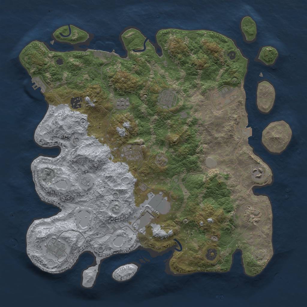 Rust Map: Procedural Map, Size: 3800, Seed: 2023724651, 17 Monuments