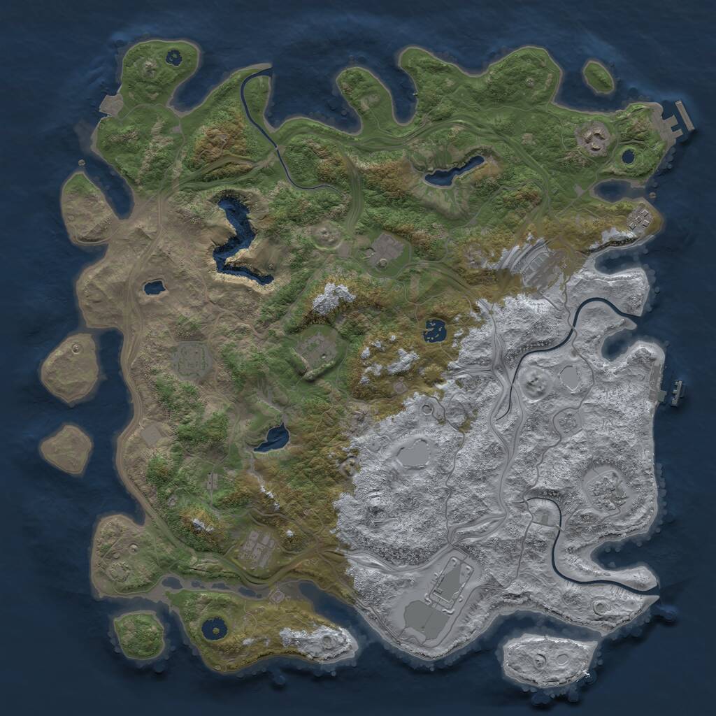 Rust Map: Procedural Map, Size: 4500, Seed: 1205959208, 16 Monuments