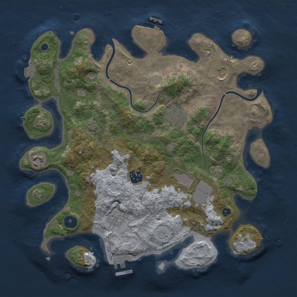 Rust Map: Procedural Map, Size: 3500, Seed: 34743650, 12 Monuments