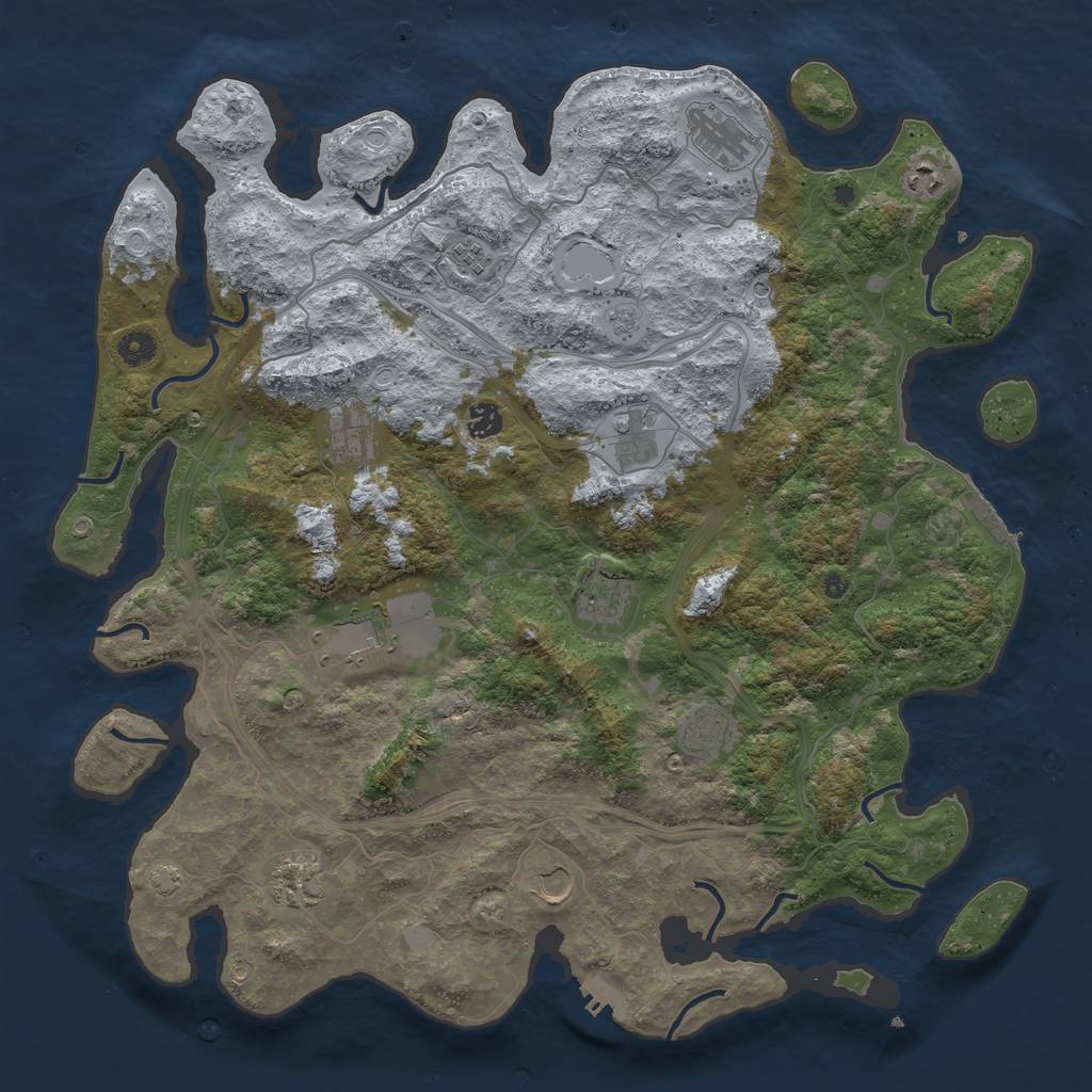 Rust Map: Procedural Map, Size: 4500, Seed: 67041228, 19 Monuments
