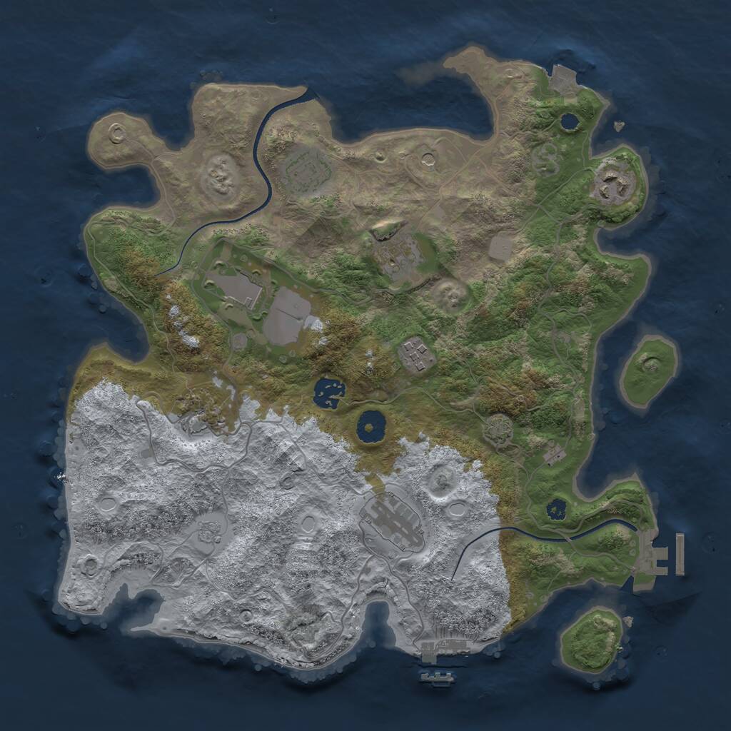 Rust Map: Procedural Map, Size: 3500, Seed: 80636223, 14 Monuments