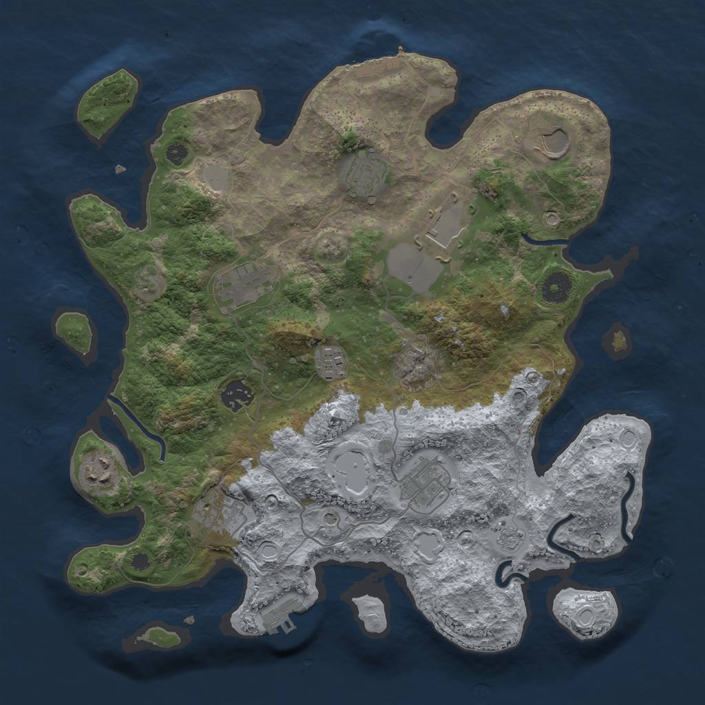 Rust Map: Procedural Map, Size: 3500, Seed: 46389435, 16 Monuments