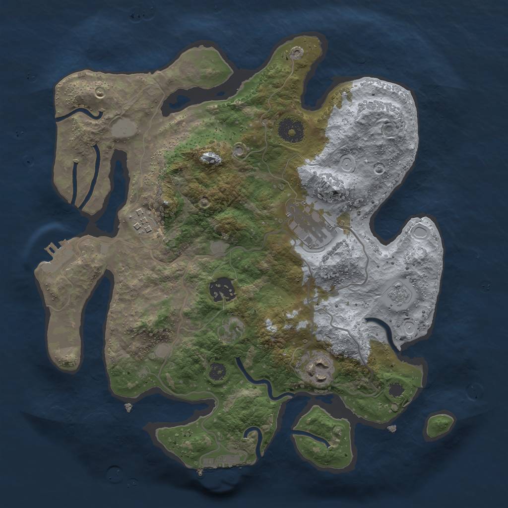 Rust Map: Procedural Map, Size: 3000, Seed: 1949054308, 10 Monuments
