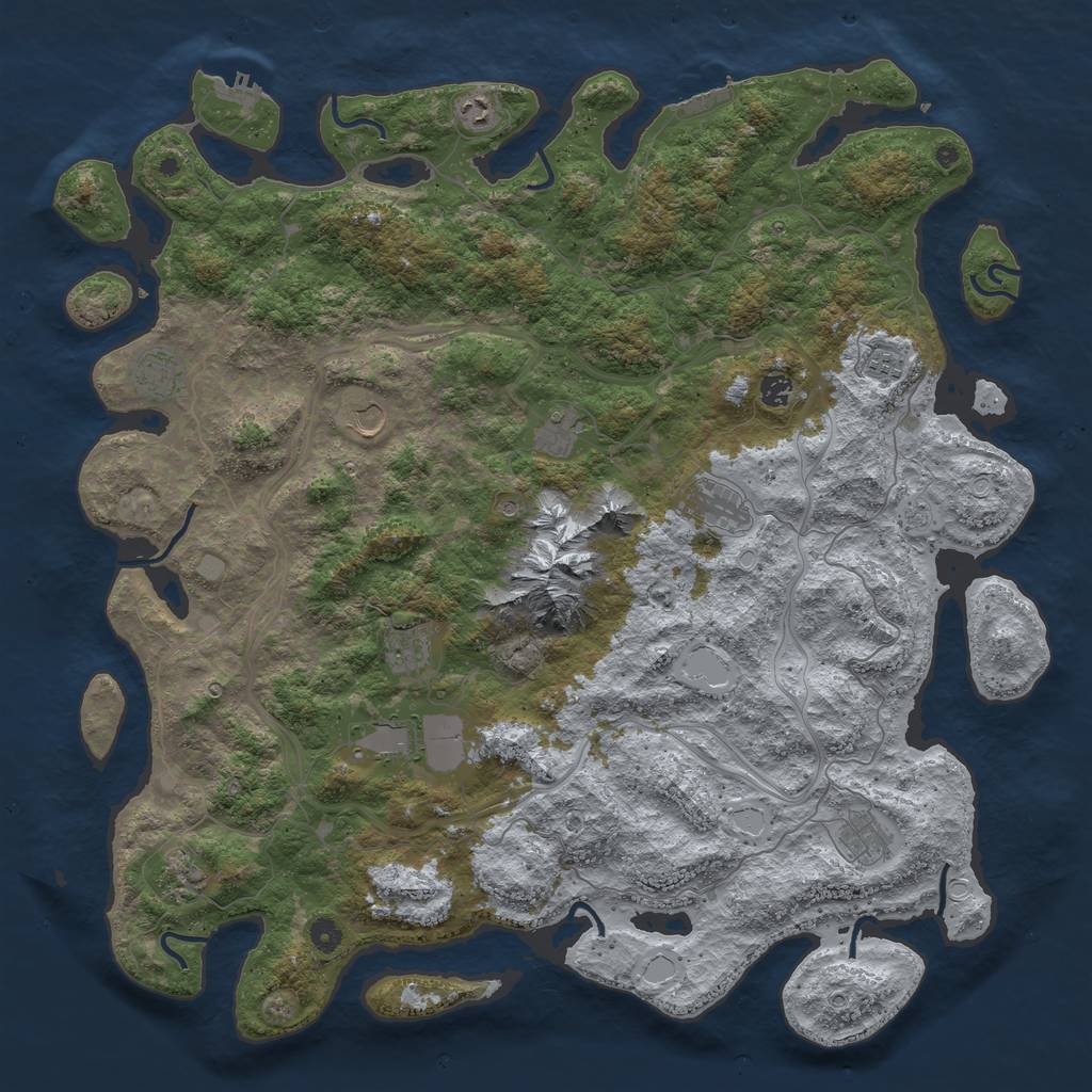 Rust Map: Procedural Map, Size: 5000, Seed: 2142347249, 18 Monuments