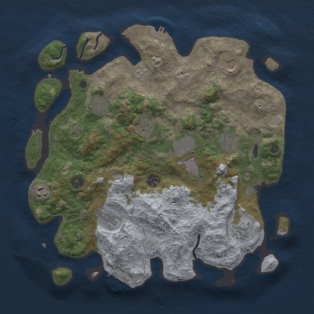 Rust Map: Procedural Map, Size: 3700, Seed: 1036921627, 17 Monuments
