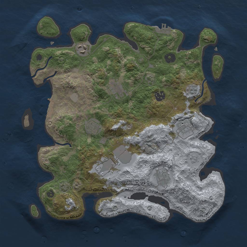 Rust Map: Procedural Map, Size: 3500, Seed: 34292212, 16 Monuments