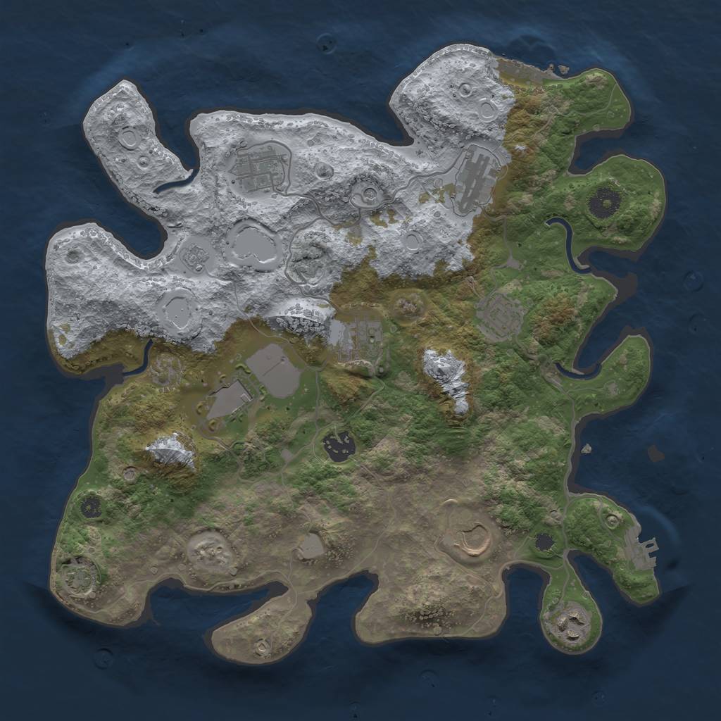 Rust Map: Procedural Map, Size: 3500, Seed: 33169043, 16 Monuments