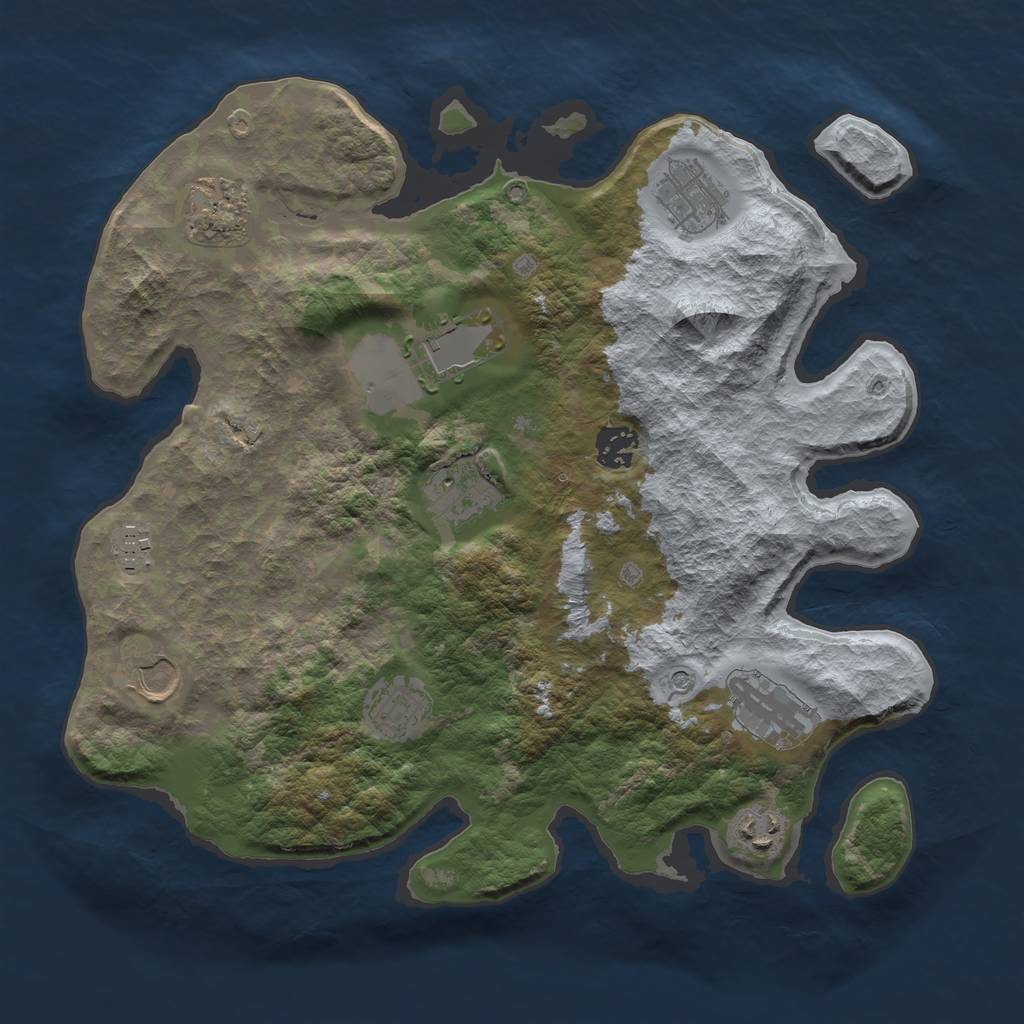 Rust Map: Barren, Size: 3500, Seed: 416428666, 13 Monuments
