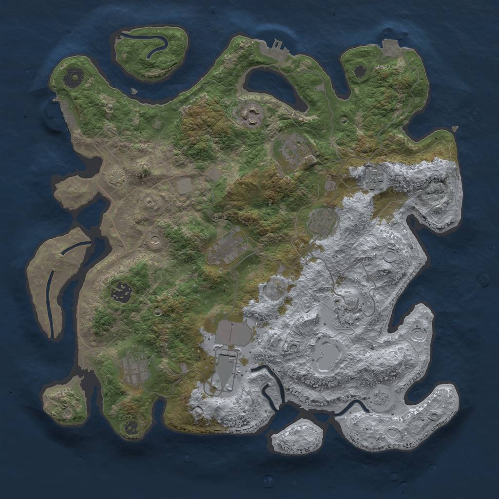 Rust Map: Procedural Map, Size: 3700, Seed: 889966215, 17 Monuments