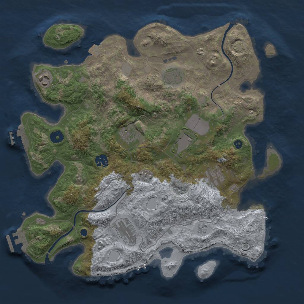 Rust Map: Procedural Map, Size: 3500, Seed: 80999385, 13 Monuments
