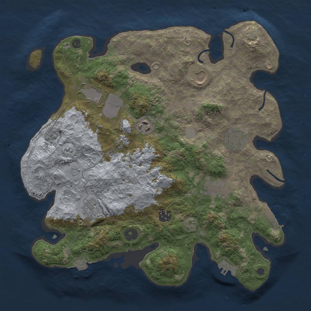 Rust Map: Procedural Map, Size: 3500, Seed: 38477249, 16 Monuments
