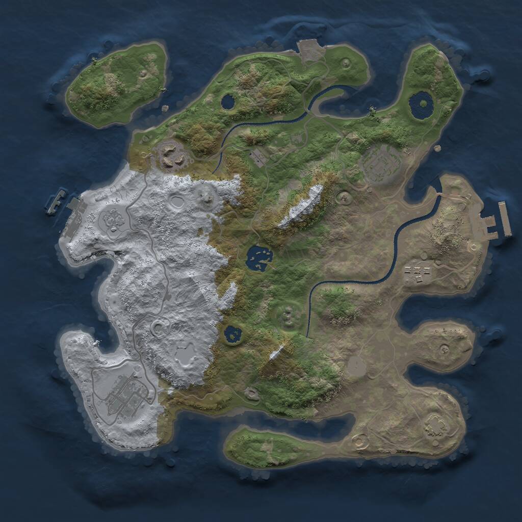 Rust Map: Procedural Map, Size: 3000, Seed: 1641270475, 10 Monuments