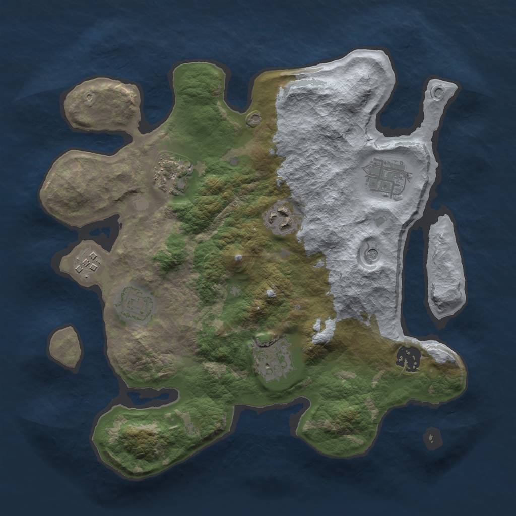 Rust Map: Barren, Size: 3000, Seed: 28484, 10 Monuments
