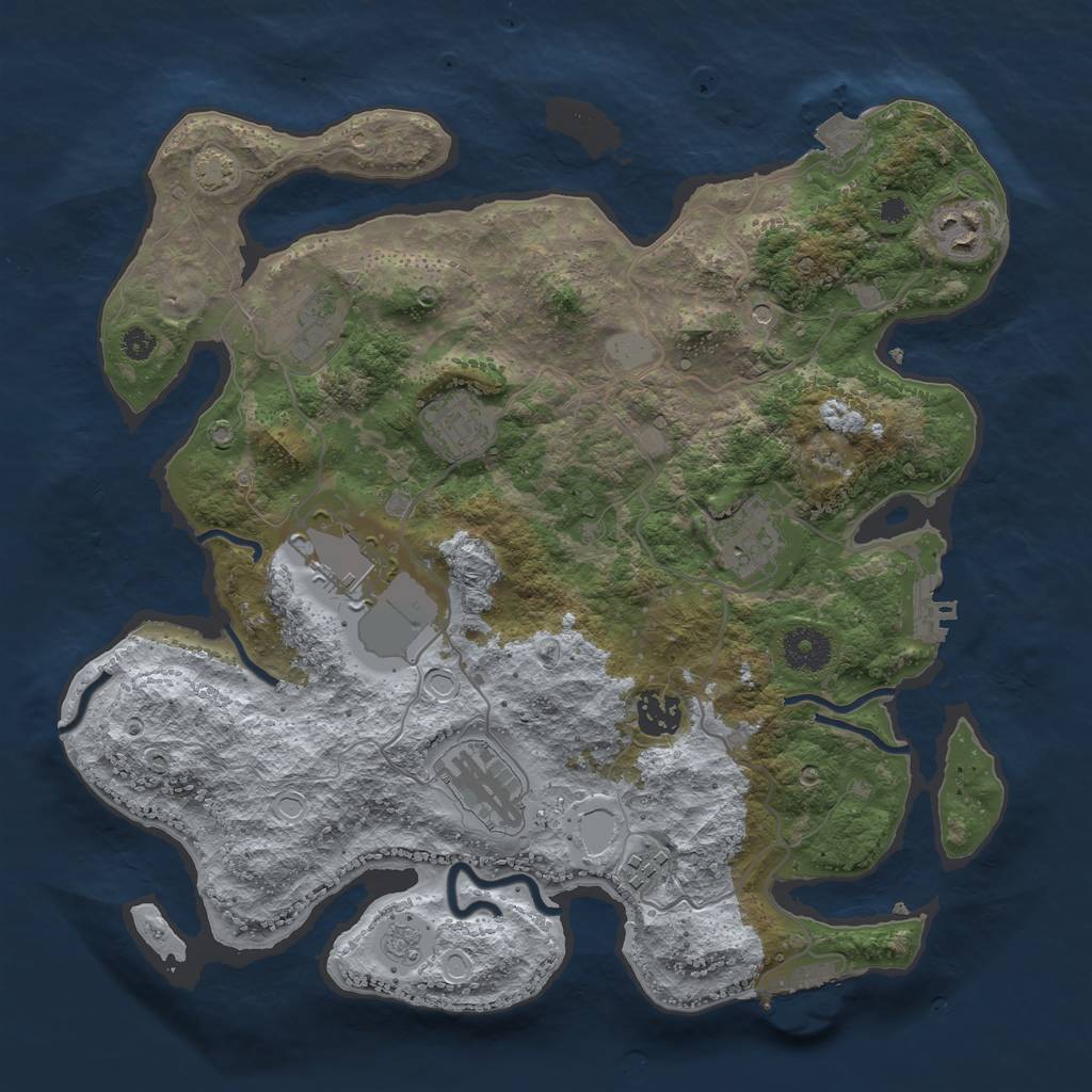 Rust Map: Procedural Map, Size: 3500, Seed: 1045037007, 16 Monuments