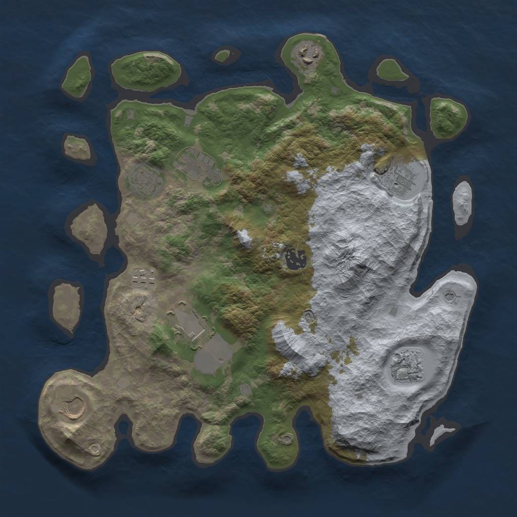 Rust Map: Barren, Size: 3500, Seed: 406398372, 12 Monuments
