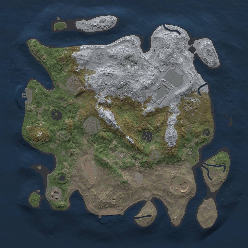 Rust Map: Procedural Map, Size: 3500, Seed: 2070234484, 18 Monuments