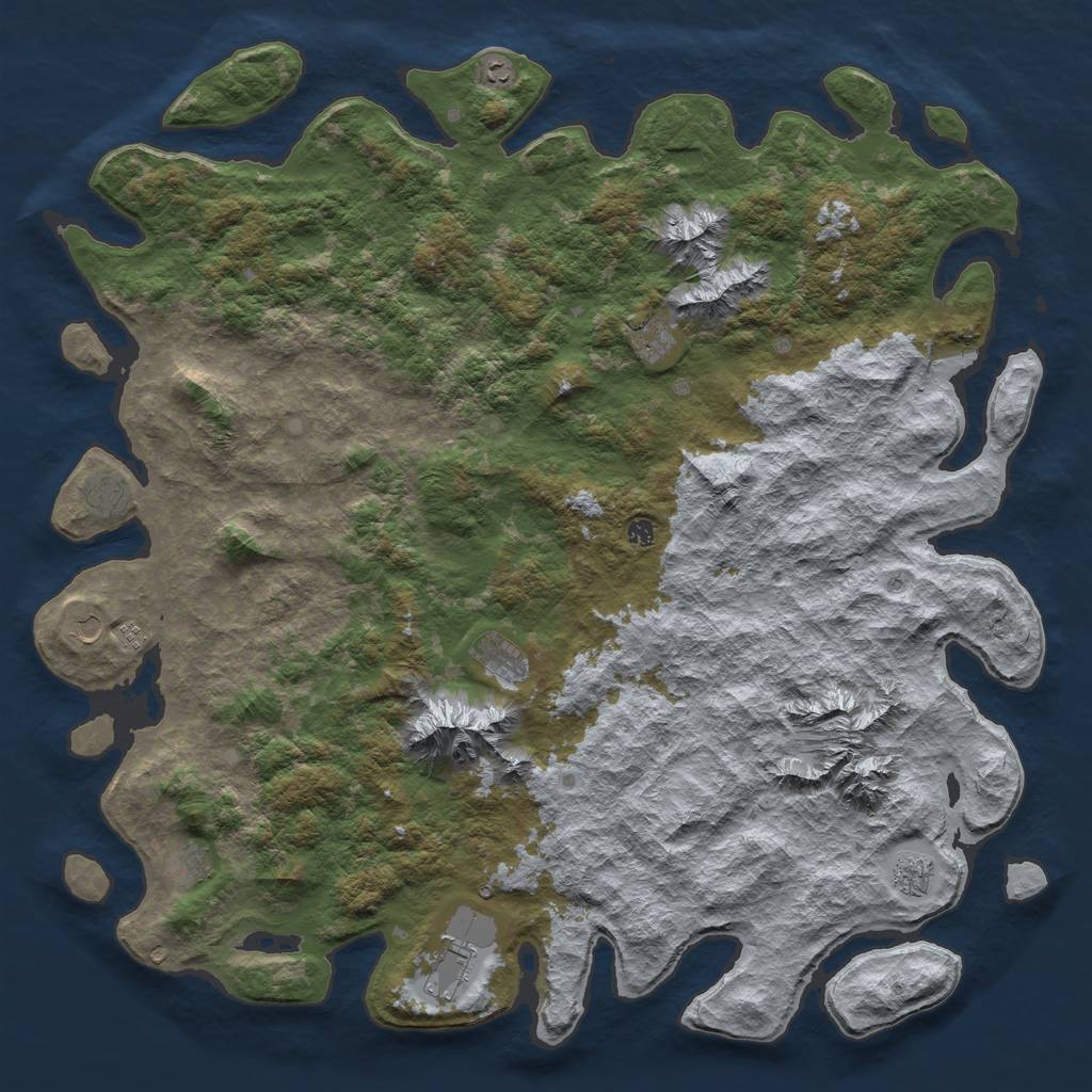 Rust Map: Barren, Size: 6000, Seed: 534432, 13 Monuments