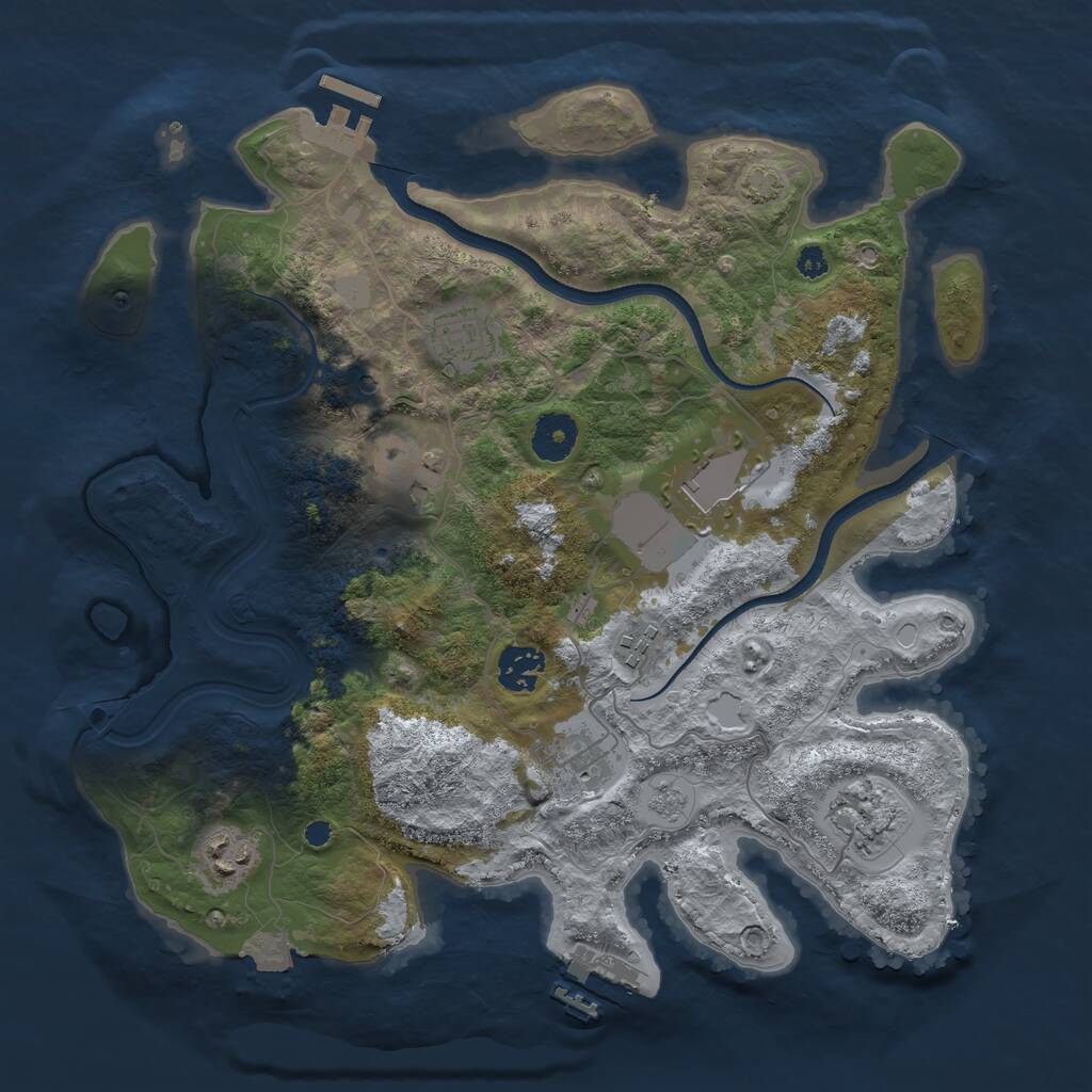 Rust Map: Procedural Map, Size: 3500, Seed: 73099746, 14 Monuments