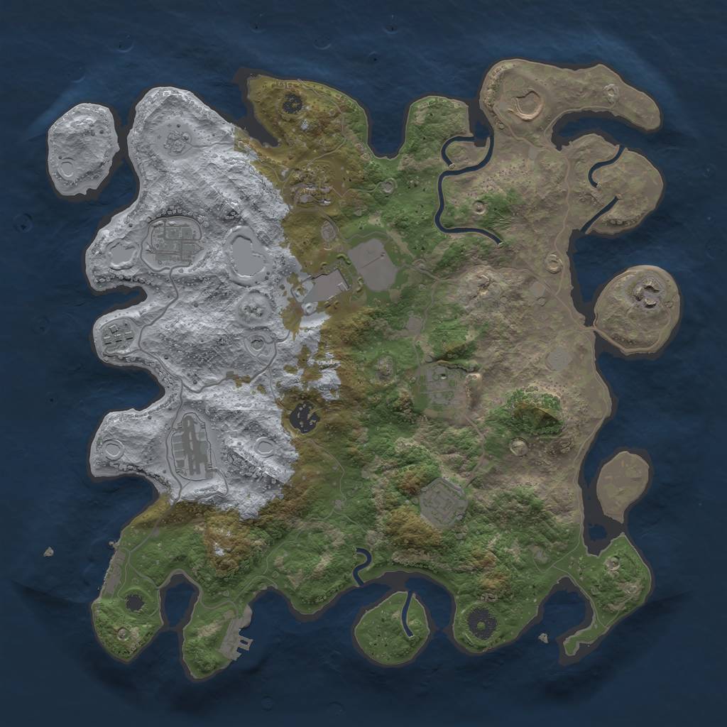 Rust Map: Procedural Map, Size: 3700, Seed: 2075189235, 17 Monuments