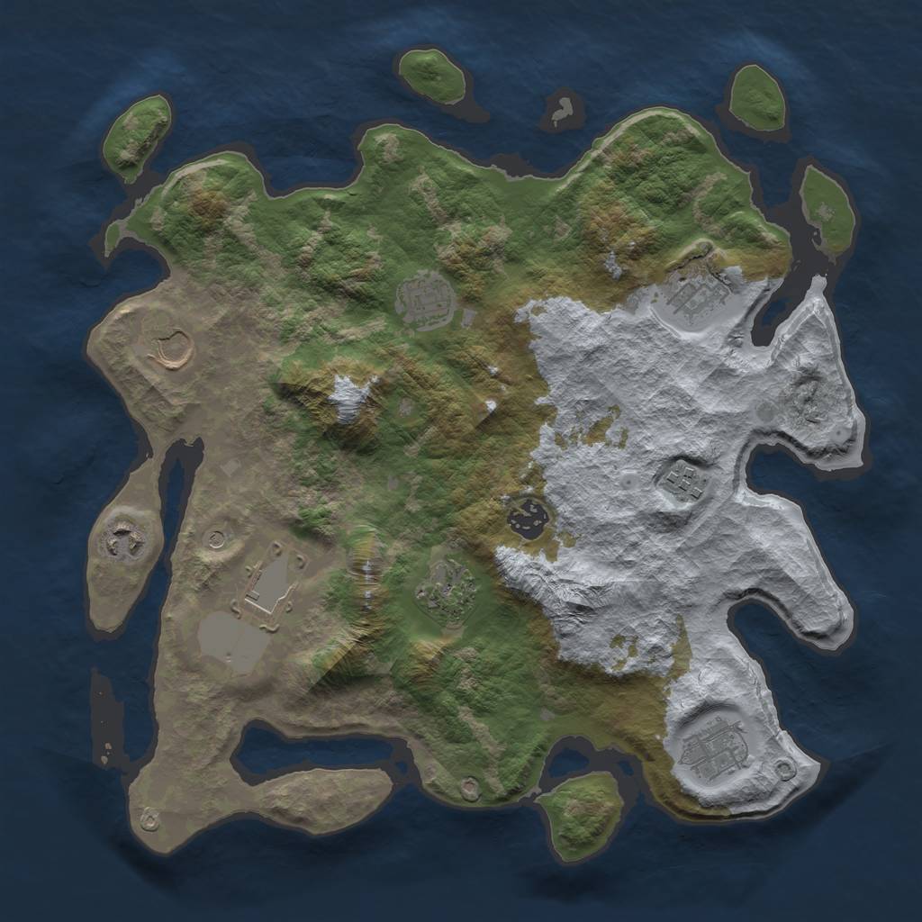 Rust Map: Barren, Size: 3600, Seed: 245, 12 Monuments