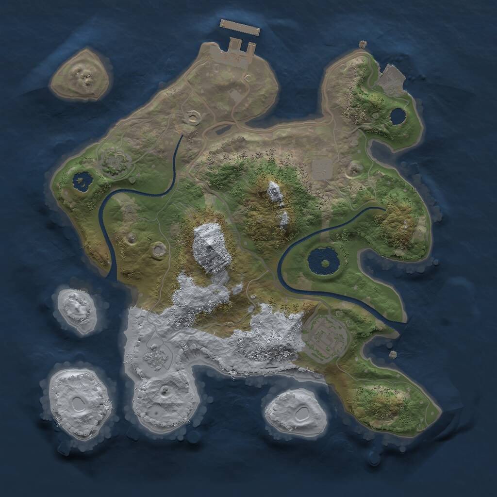 Rust Map: Procedural Map, Size: 2500, Seed: 2142103817, 5 Monuments