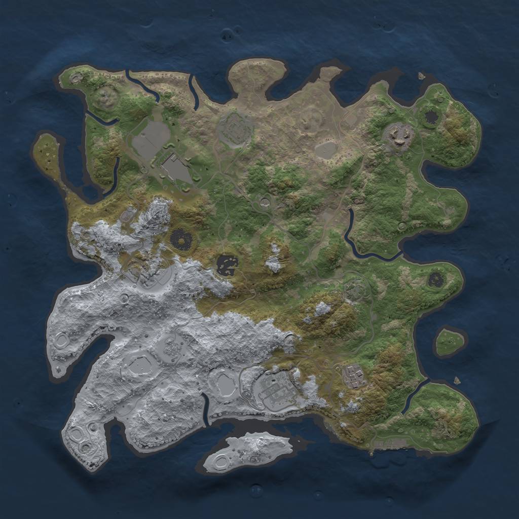 Rust Map: Procedural Map, Size: 3500, Seed: 1333190638, 14 Monuments