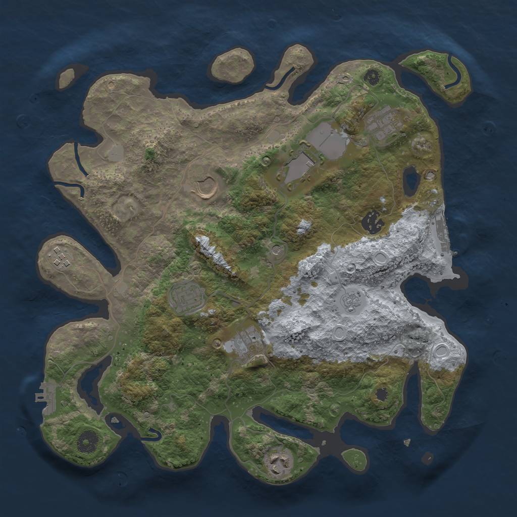 Rust Map: Procedural Map, Size: 3500, Seed: 1077888527, 15 Monuments