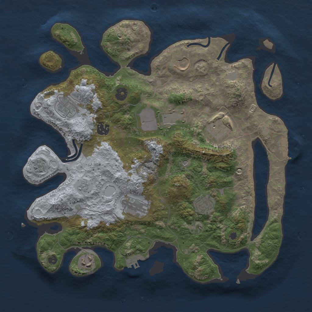 Rust Map: Procedural Map, Size: 3600, Seed: 49053, 18 Monuments