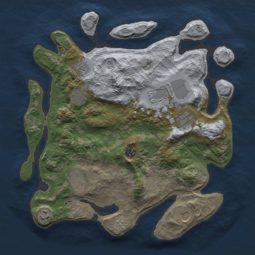 Rust Map: Barren, Size: 3500, Seed: 68398702, 12 Monuments