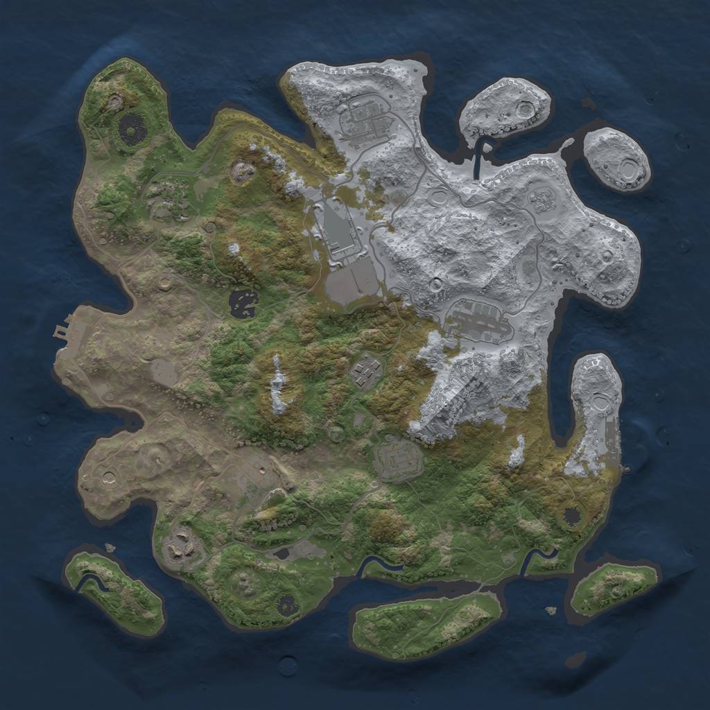 Rust Map: Procedural Map, Size: 3500, Seed: 39282360, 16 Monuments