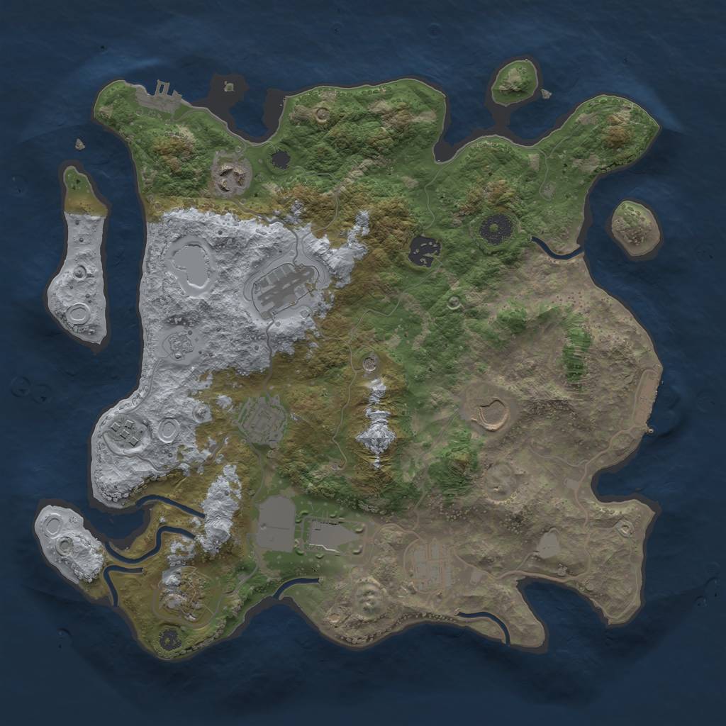 Rust Map: Procedural Map, Size: 3500, Seed: 48879993, 18 Monuments