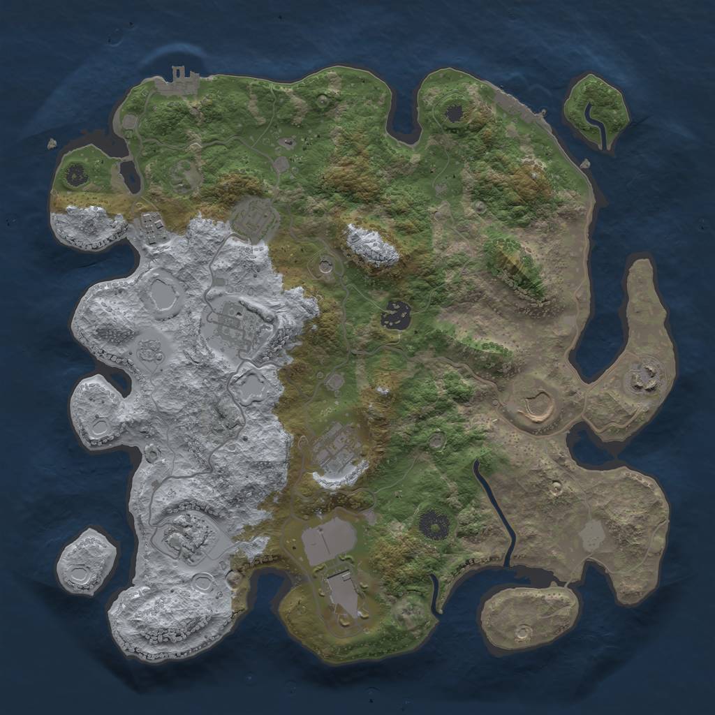 Rust Map: Procedural Map, Size: 3500, Seed: 70991073, 18 Monuments