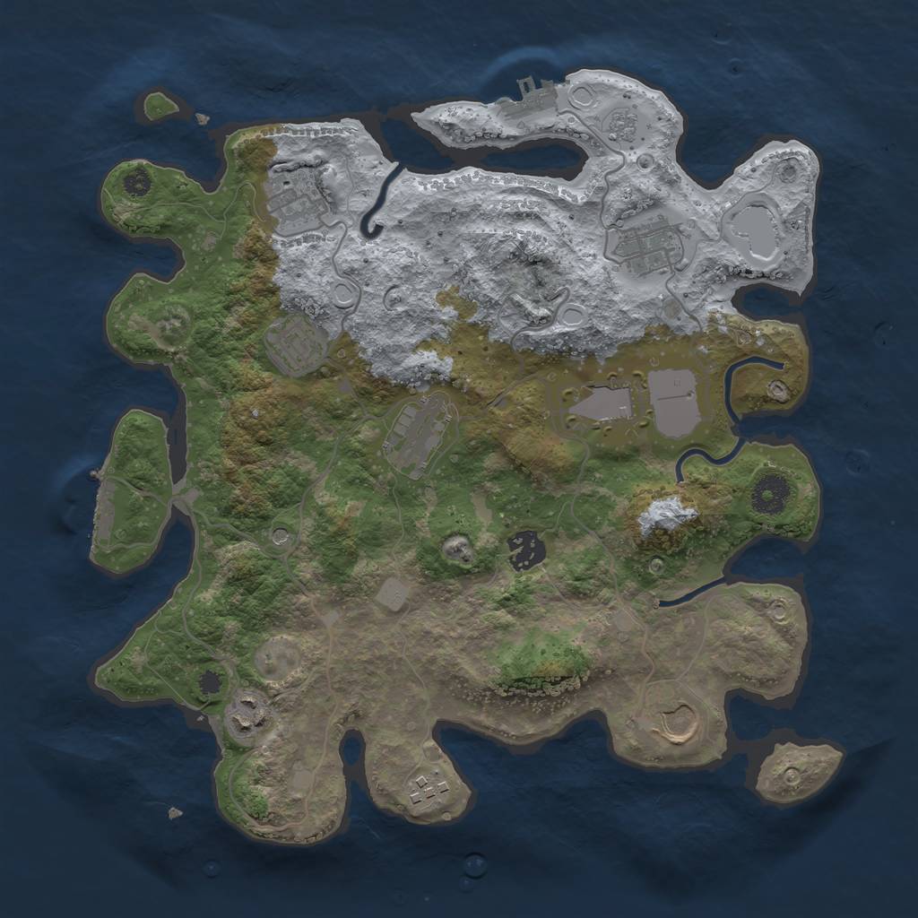 Rust Map: Procedural Map, Size: 3500, Seed: 47838981, 18 Monuments