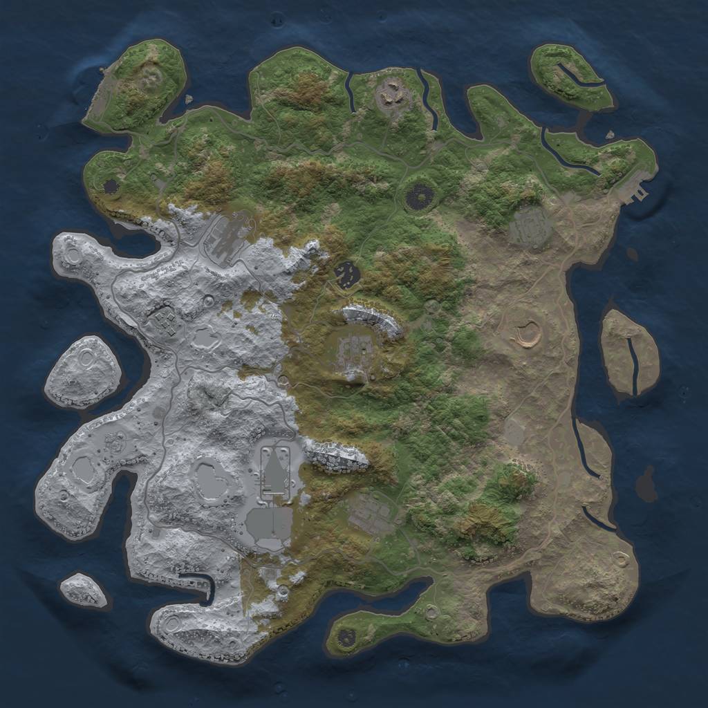 Rust Map: Procedural Map, Size: 4000, Seed: 7451, 16 Monuments