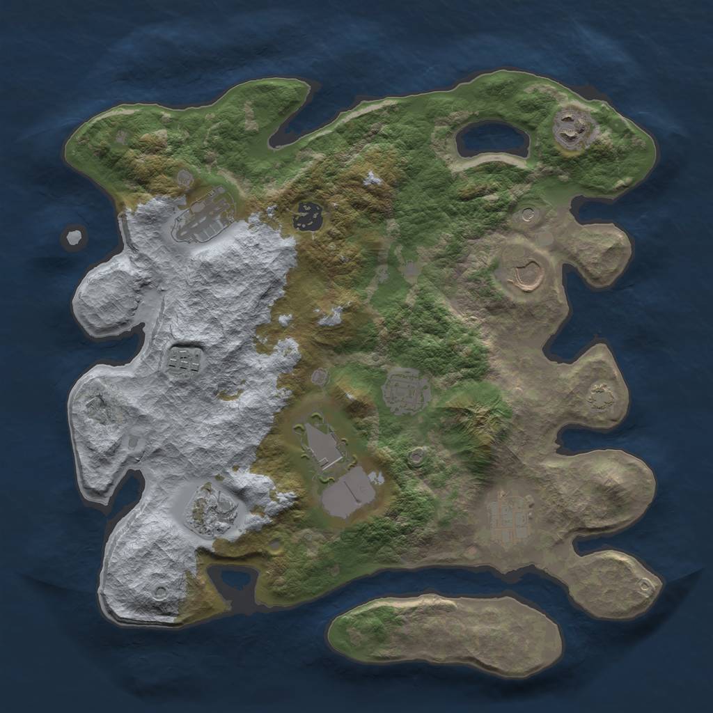 Rust Map: Barren, Size: 3500, Seed: 1915118243, 13 Monuments