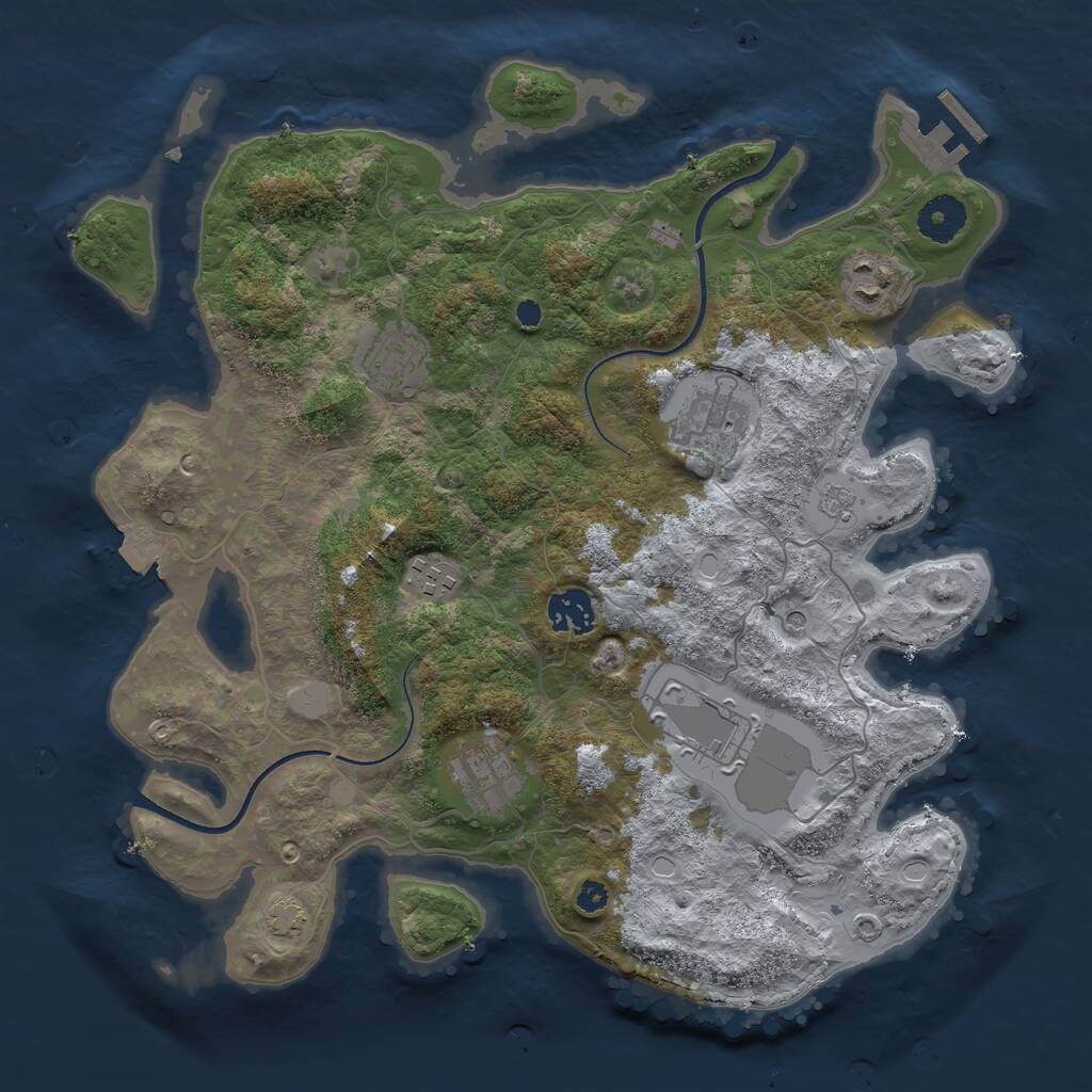 Rust Map: Procedural Map, Size: 3500, Seed: 1275275015, 12 Monuments