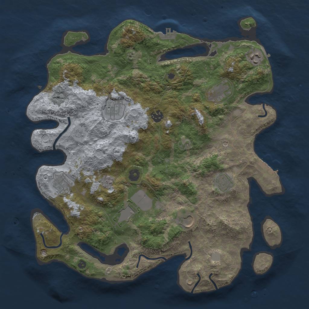 Rust Map: Procedural Map, Size: 3850, Seed: 4204622, 18 Monuments