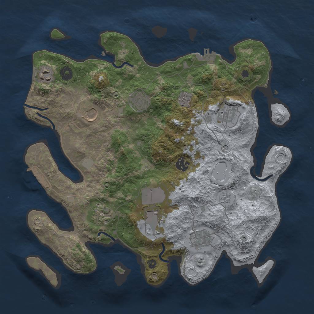 Rust Map: Procedural Map, Size: 3500, Seed: 1076061869, 16 Monuments
