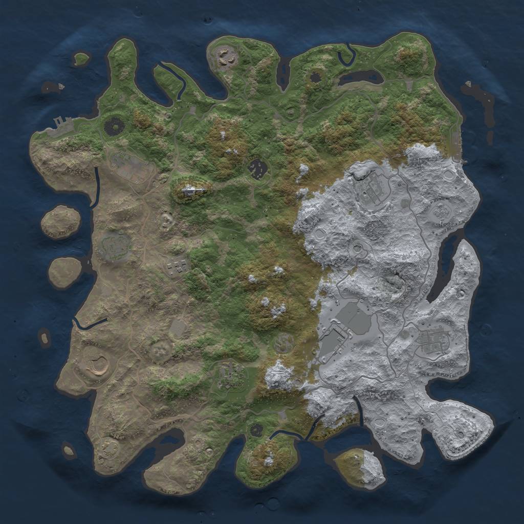 Rust Map: Procedural Map, Size: 4096, Seed: 116874, 18 Monuments