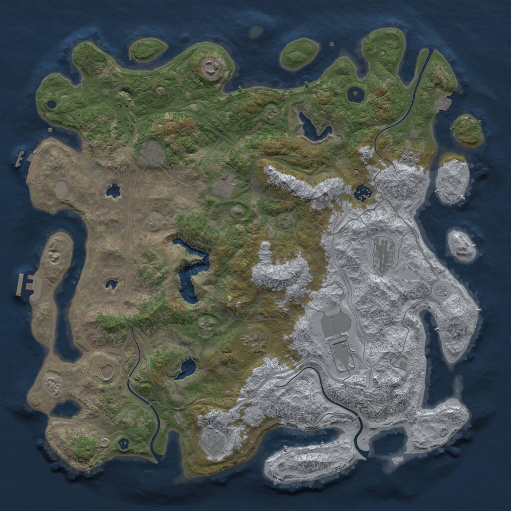Rust Map: Procedural Map, Size: 4600, Seed: 870561999, 16 Monuments