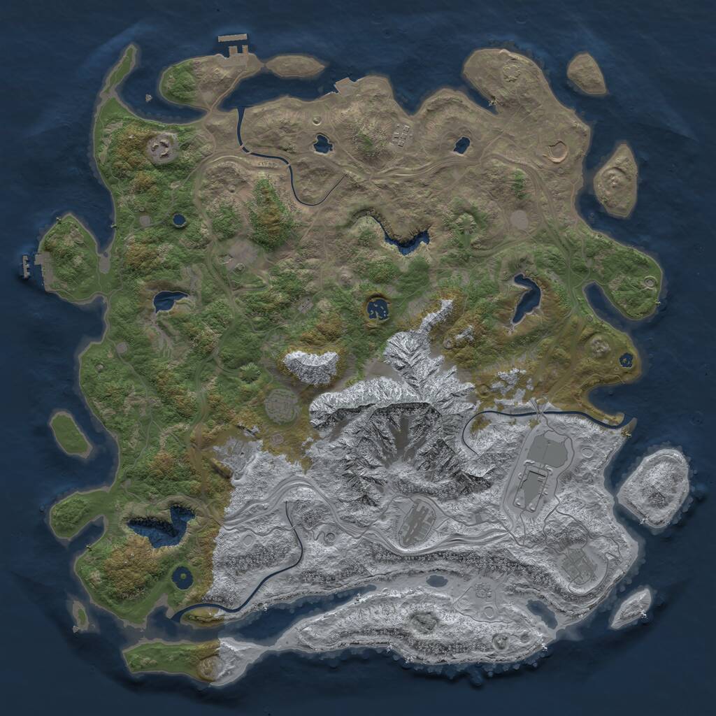 Rust Map: Procedural Map, Size: 5000, Seed: 654833666, 16 Monuments