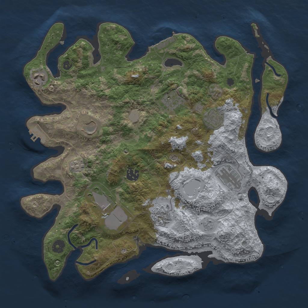 Rust Map: Procedural Map, Size: 3500, Seed: 533582, 18 Monuments