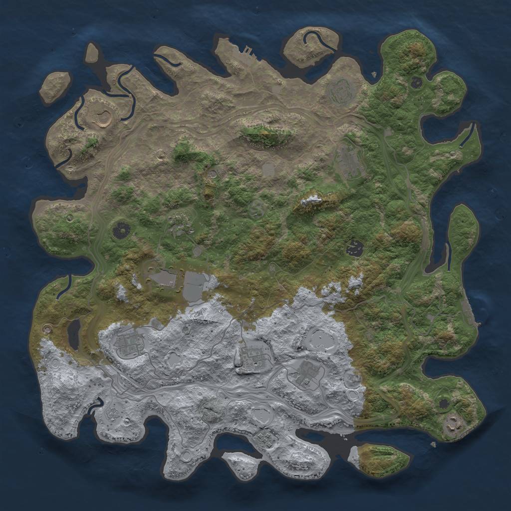 Rust Map: Procedural Map, Size: 4500, Seed: 2078386044, 20 Monuments