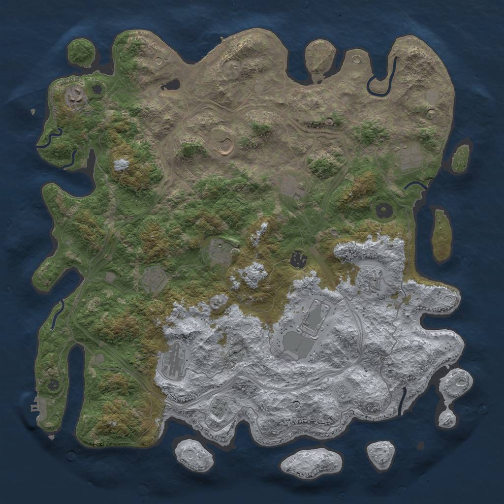 Rust Map: Procedural Map, Size: 4500, Seed: 762657223, 20 Monuments