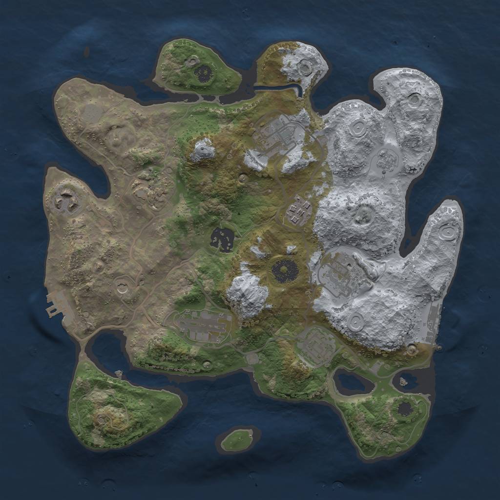 Rust Map: Procedural Map, Size: 3000, Seed: 1076924351, 17 Monuments