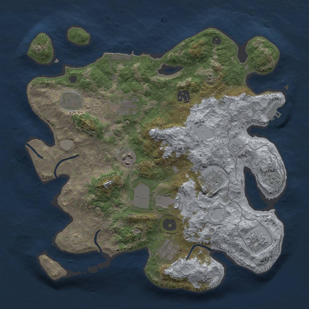 Rust Map: Procedural Map, Size: 3500, Seed: 1936226365, 17 Monuments