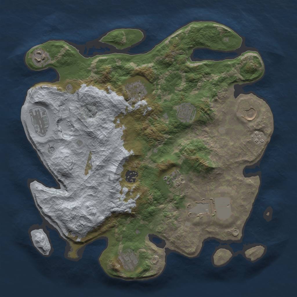 Rust Map: Barren, Size: 3500, Seed: 82279154, 13 Monuments